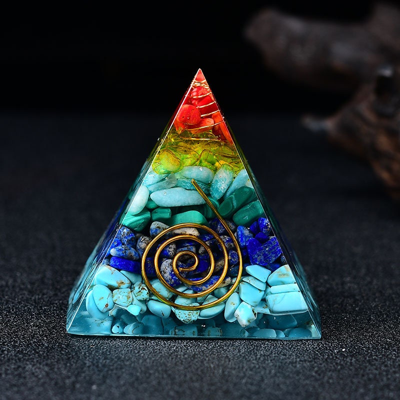 2.36‘’ Orgone Pyramid Multi-colored Hand Made Gravel Stone Quartz Reiki Meditation Crystal Home Decoration Collection Gift