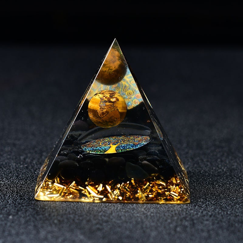 2.36‘’ Orgone Pyramid Magic Vision Tiger Eye Ball Quartz Healing Hand Made Meditation Home Decoration Collection Gift