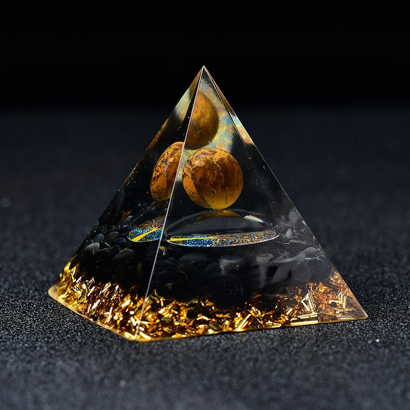 2.36‘’ Orgone Pyramid Magic Vision Tiger Eye Ball Quartz Healing Hand Made Meditation Home Decoration Collection Gift