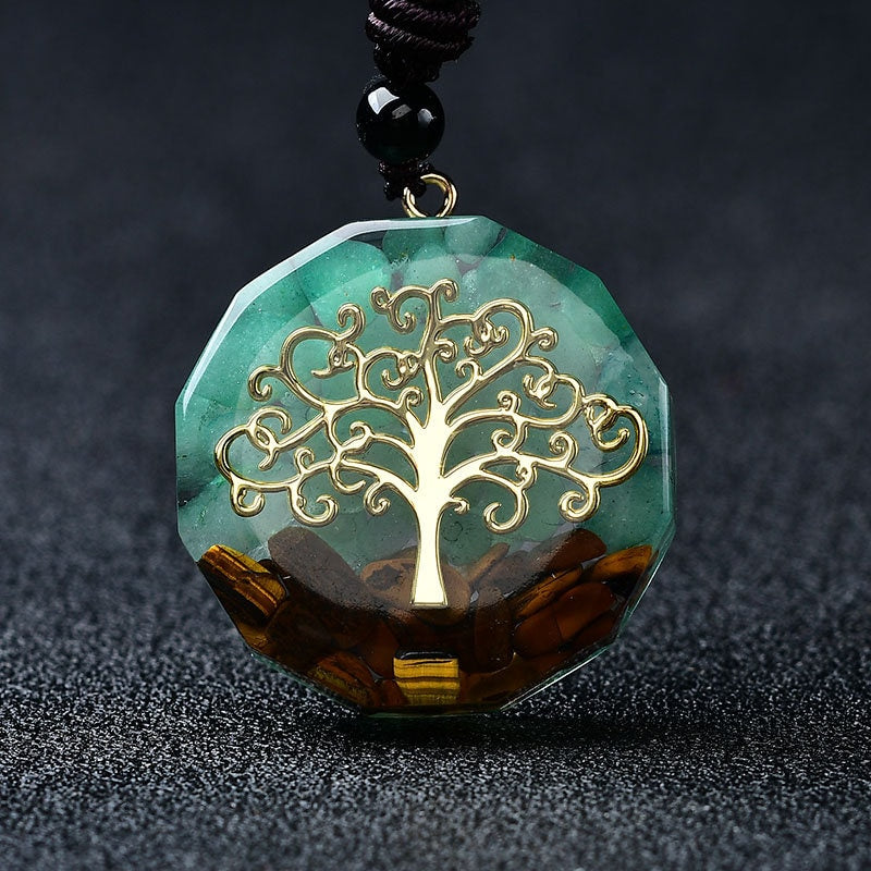 Orgonite Pendant Necklace Tree of Life Chakra Crystal Healing Hand Made Aventurine Stones Hand-Polished Collection Reiki Stone Gift