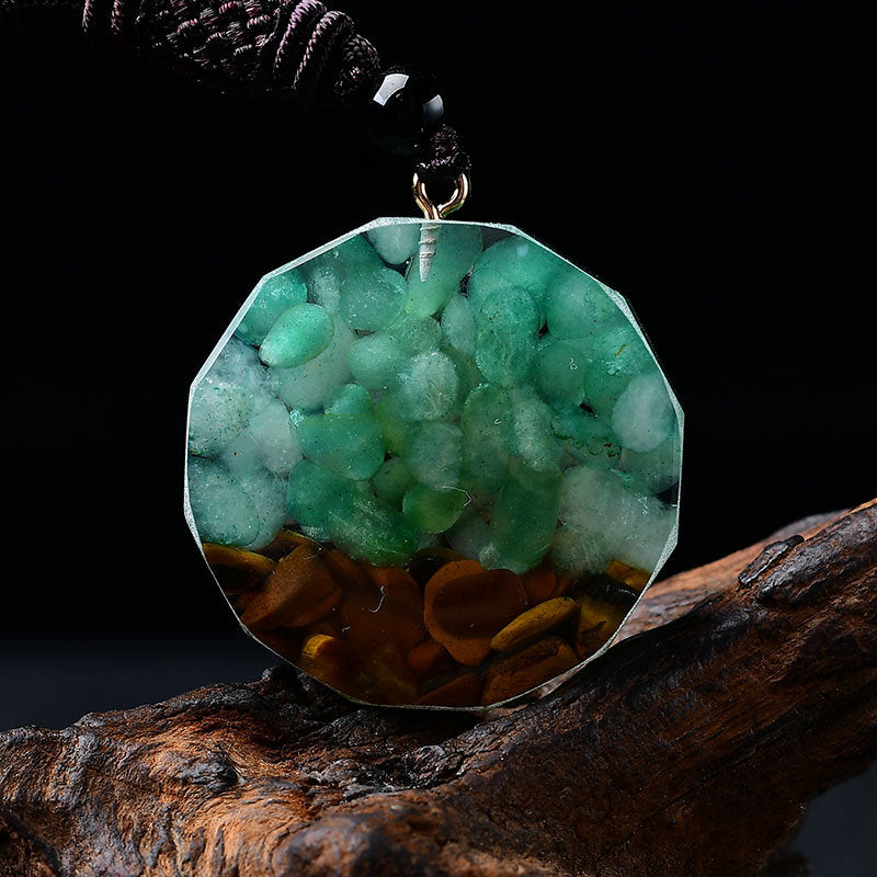 Orgonite Pendant Necklace Tree of Life Chakra Crystal Healing Hand Made Aventurine Stones Hand-Polished Collection Reiki Stone Gift