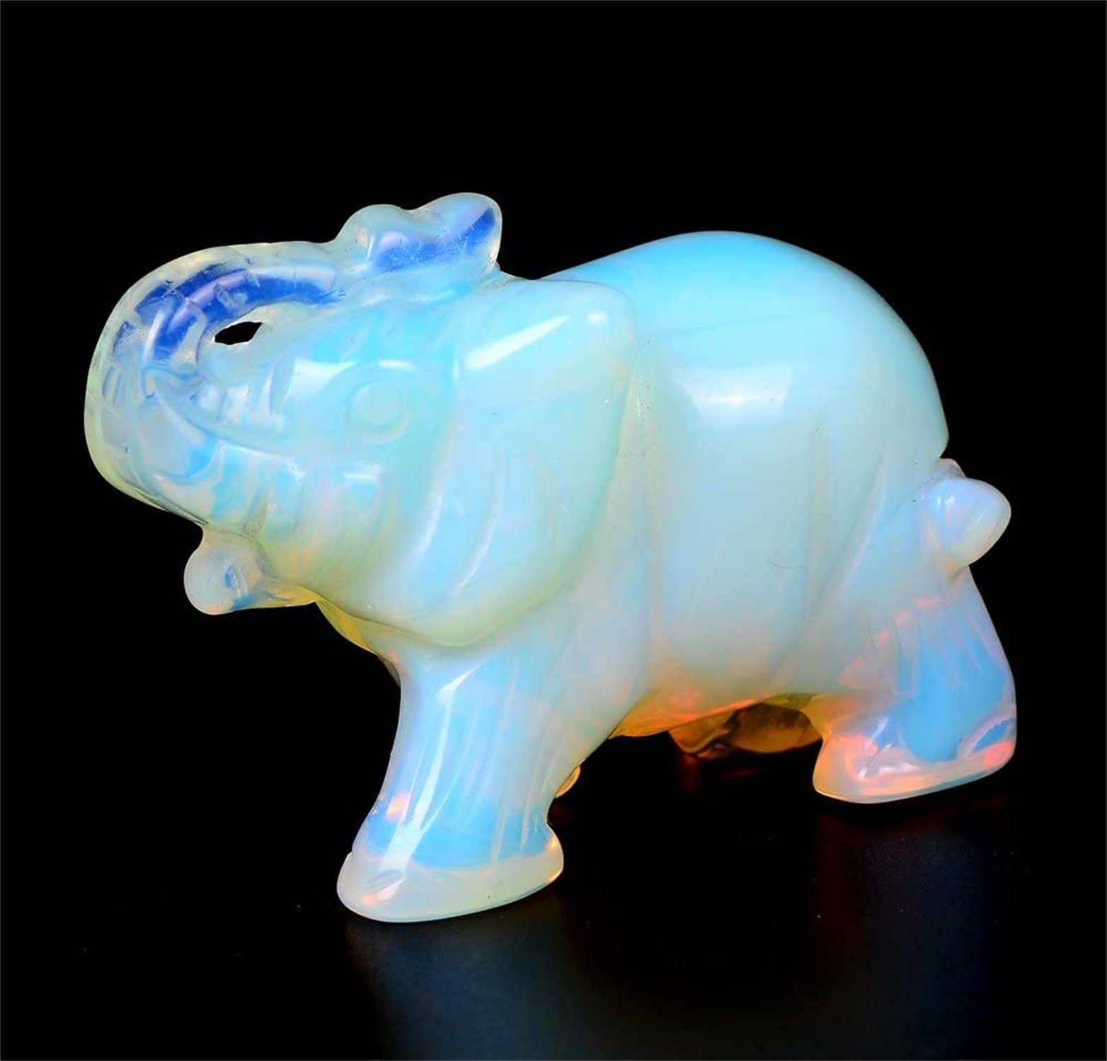 2‘’ Opal Elephant Quartz Crystal Figurine Statue Natural Healing Crystal Carved Gemstone Hand Made Pocket Sculpture Fluorite Stone Gift