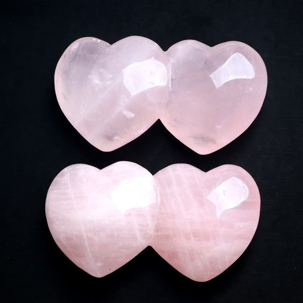 Double Heart Love Rose Quartz Palm Stone Natural Healing Reiki Chakra Balancing Crystal Hand Made Pink Pocket Valentine Gift