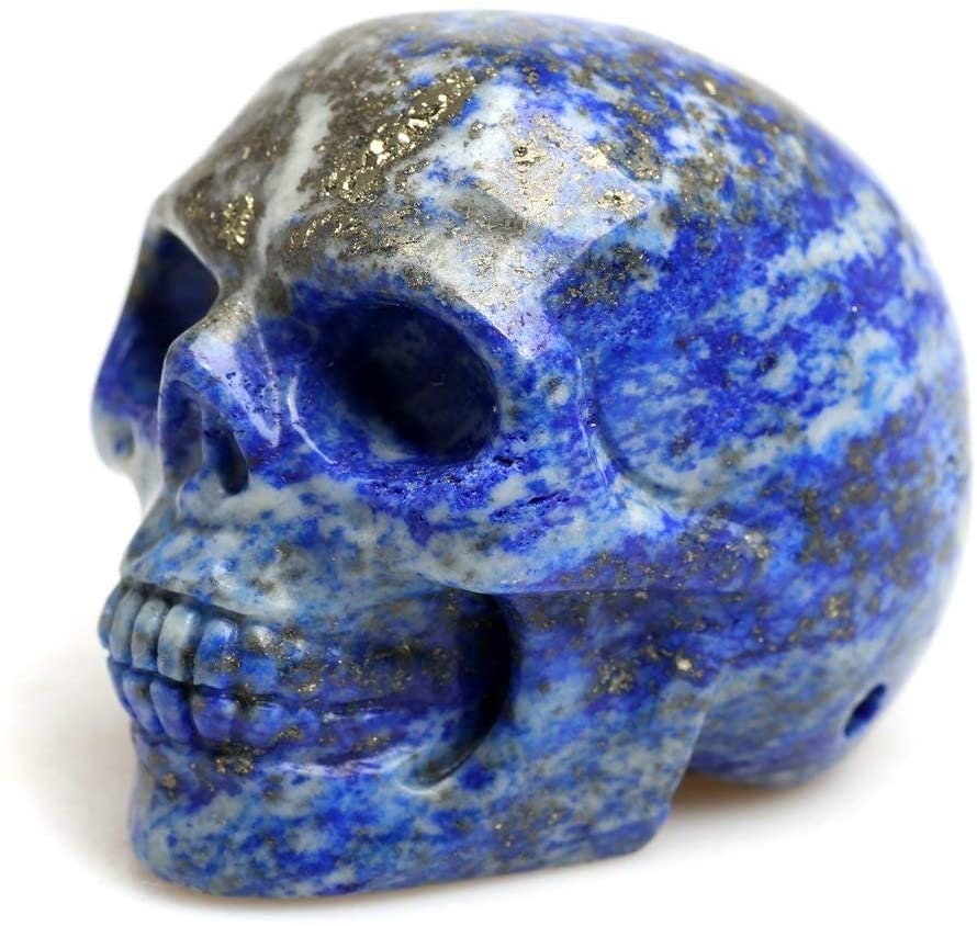 Natural Reki Deep Blue Sunset Sodalite Skull Healing Crystal Figurine Craft Skull Hand Made Sculpture Collectible Decor