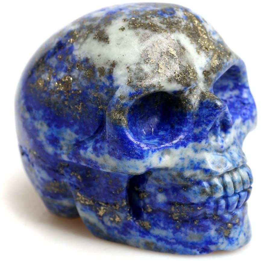 Natural Reki Deep Blue Sunset Sodalite Skull Healing Crystal Figurine Craft Skull Hand Made Sculpture Collectible Decor