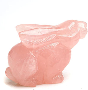 Natural Healing Crystal Crafts Hand Made Rose Reki Quartz Rabbit Figurines Animal Statue