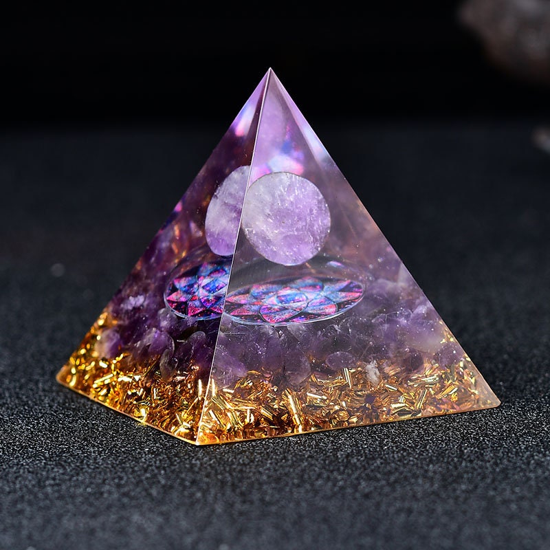 2.36‘’ Orgone Pyramid Magic Vision Crystal Hand Made Amethyst Ball Quartz Healing Meditation Home Decoration Collection Gift