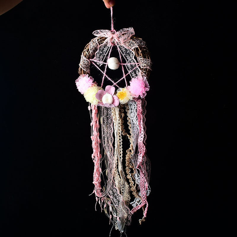 Beautiful Pink Dream Catcher Net Tassel Flower DIY Reiki Hand Made Room Decoration Home Collection Gift