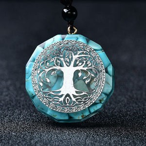 Orgonite Pendant Necklace Tree of Life Chakra Crystal Healing Blue Howlite Hand Made Hand-Polished Collection Reiki Stone Gift