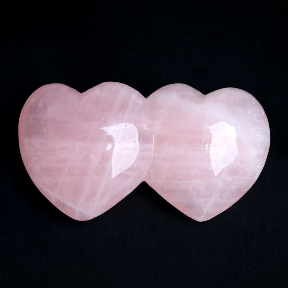 Double Heart Love Rose Quartz Palm Stone Natural Healing Reiki Chakra Balancing Crystal Hand Made Pink Pocket Valentine Gift