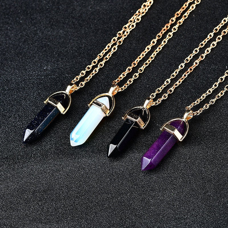 Obsidian Pendant Reiki Pendulum Healing Charka Crystal Point Amethyst Charm Pendants Hand-Polished Gift Healing Meditation Holiday Gift