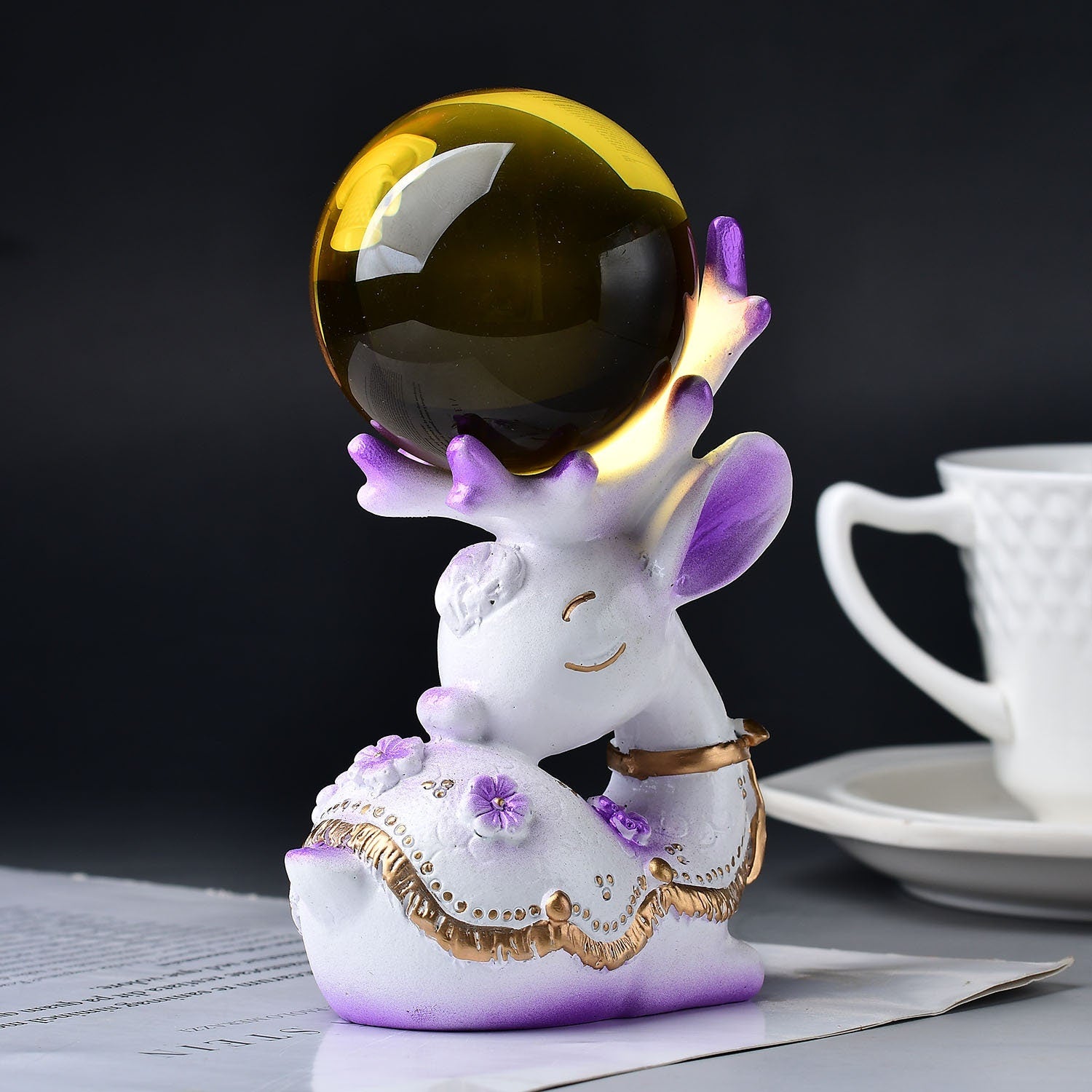 Multi-color Handmade Resting Deer Crystal Ball Holder Display Home Decoration DIY Hand Carved Sphere Holder Painted Stand Base Holiday Gift