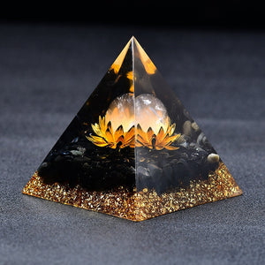 2.36‘’ Magic Orgonite Pyramid DIY Lotus Chakra Clear Quartz Sphere Obsidian Base Healing Crystal Sphere Home Decoration Collection Gift