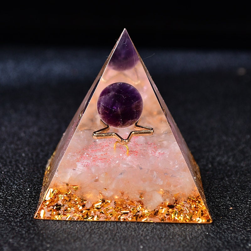 2.36‘’ Orgone Pyramid Star Chakra Amethyst Sphere Rose Quartz Healing Base Gift  Magic Orgonite DIY Healing Meditation Home Decor Collection