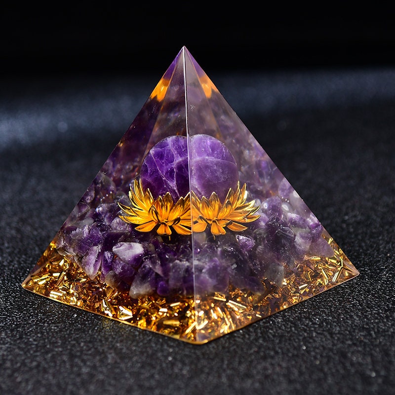 2.36‘’ Magic Orgonite Pyramid DIY Lotus Chakra Amethyst Quartz Sphere Amthyst Base Healing Crystal Sphere Home Decoration Collection Gift