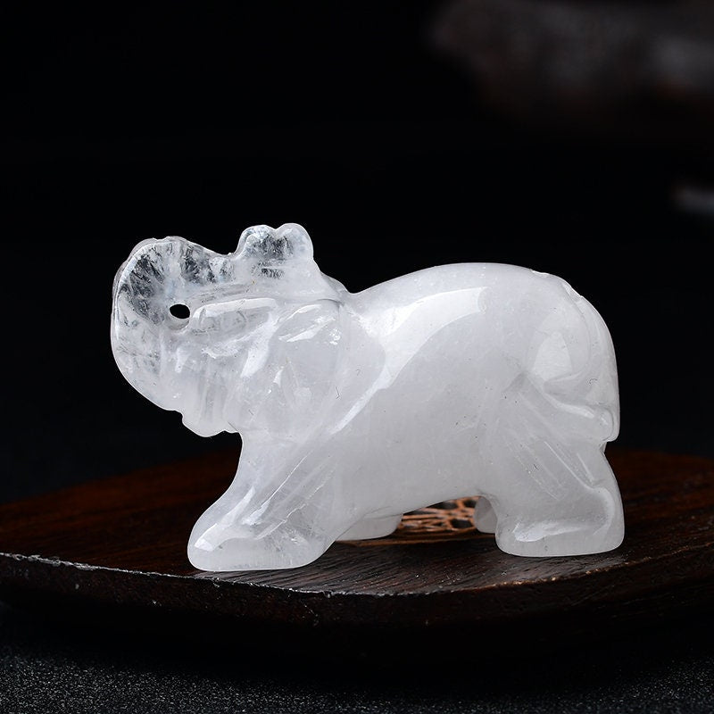 2‘’ Opal Elephant Quartz Crystal Figurine Statue Natural Healing Crystal Carved Gemstone Hand Made Pocket Sculpture Fluorite Stone Gift