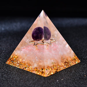 2.36‘’ Orgone Pyramid Star Chakra Amethyst Sphere Rose Quartz Healing Base Gift  Magic Orgonite DIY Healing Meditation Home Decor Collection