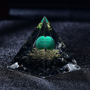 2.36‘’ Orgone Pyramid Green Malachite Sphere Chakra Energy Sphere Quartz Healing Orgonite Gift  Meditation Hand Made DIY Home Decor