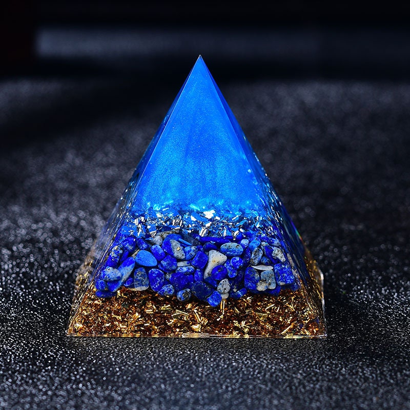 2.36‘’ Magic Orgonite Pyramid Hand Made Blue Ocean Style Decor Crystal Lapis Lazuli Orgone Home Decoration Collection Holiday Gift