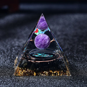 2.36‘’ Magic Orgonite Pyramid Hand Made Amethyst Crystal Sphere Skull Base Crystal Obsidian Orgone Home Decoration Collection Gift