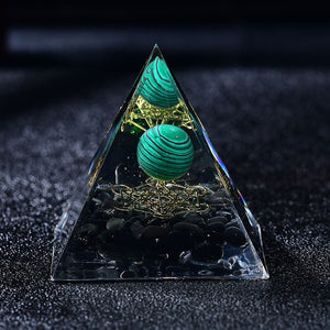 2.36‘’ Orgone Pyramid Green Malachite Sphere Chakra Energy Sphere Quartz Healing Orgonite Gift  Meditation Hand Made DIY Home Decor