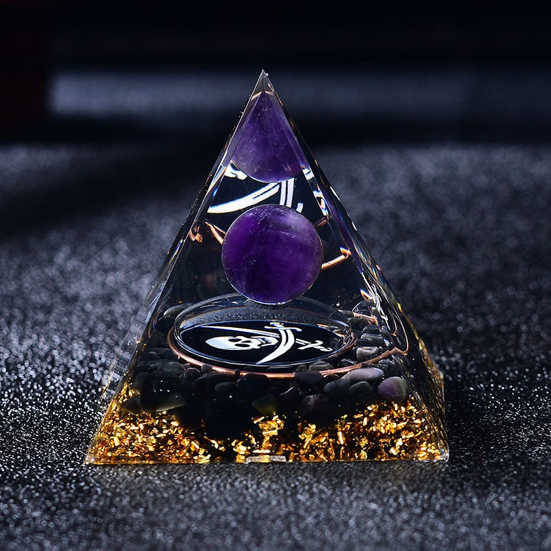 2.36‘’ Pirate Shape Orgone Pyramid Amethyst Sphere Meditation Sphere Energy Tower Magic Orgonite DIY Chakra Healing Crystal Home Decoration