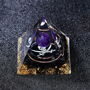 2.36‘’ Pirate Shape Orgone Pyramid Amethyst Sphere Meditation Sphere Energy Tower Magic Orgonite DIY Chakra Healing Crystal Home Decoration