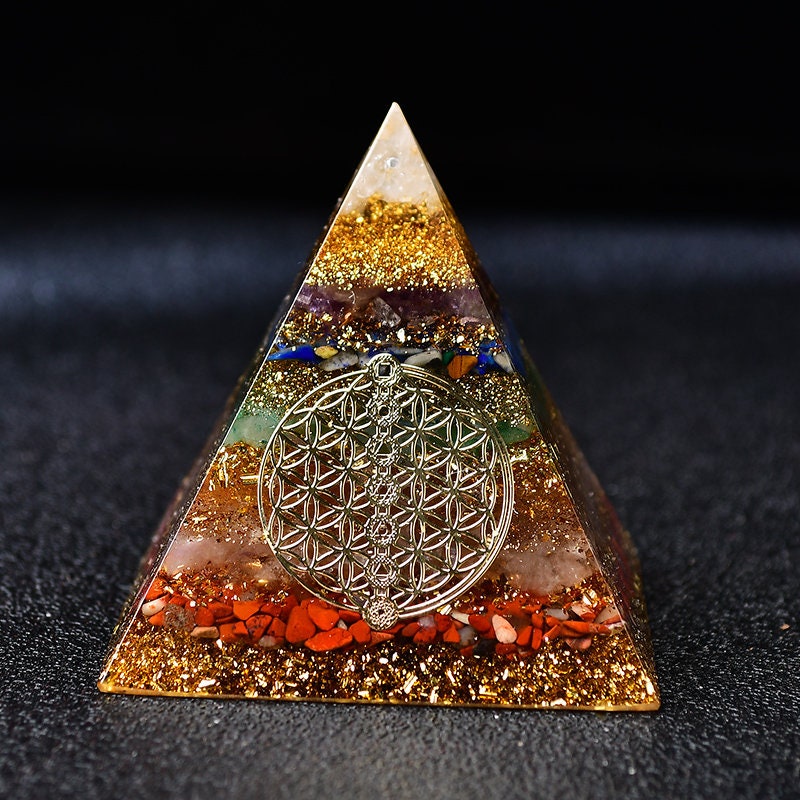 2.36‘’ Seven Chakra Orgone Pyramid Crystal Orgonite Tower EMF Protection Meditation Reiki Healing Energy Generator Collection Gift