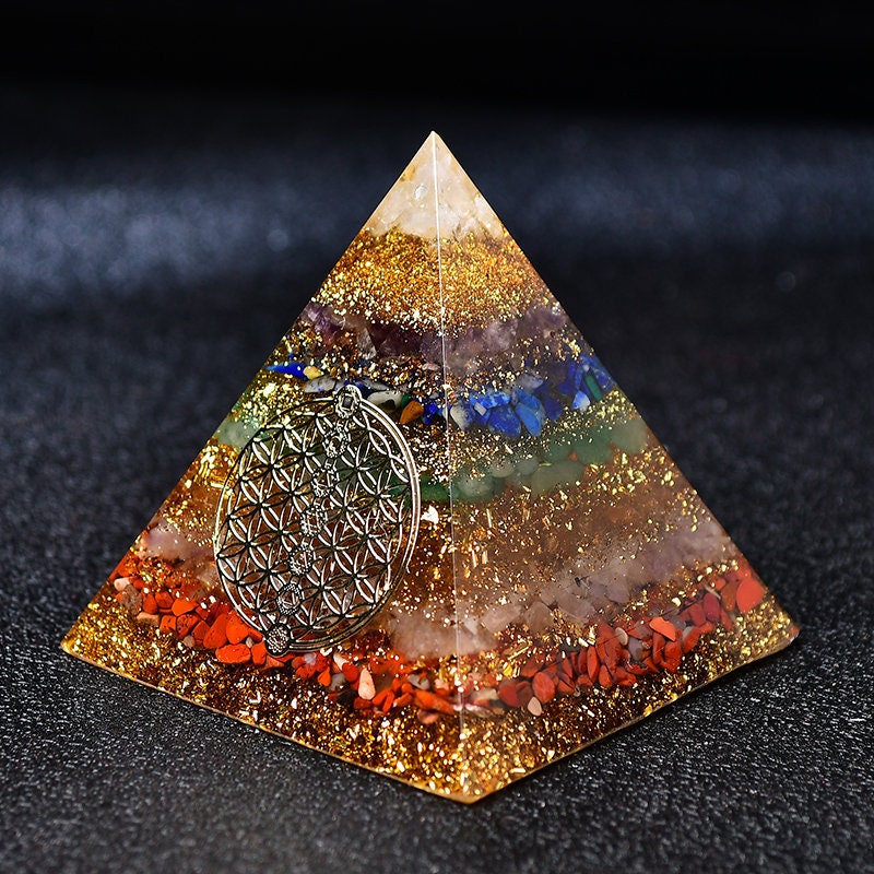 2.36‘’ Seven Chakra Orgone Pyramid Crystal Orgonite Tower EMF Protection Meditation Reiki Healing Energy Generator Collection Gift