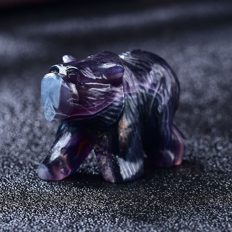 2.1‘’ Rainbow Fluorite Bear Quartz Crystal Figurine Statue Natural Healing Crystal Carved Gemstone Sculpture Animals Gift