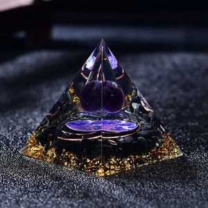 2.36‘’ Magic Orgonite Pyramid DIY Deer Chakra Amethyst Quartz Sphere Obsidian Base Healing Crystal Sphere Home Decoration Collection Gift