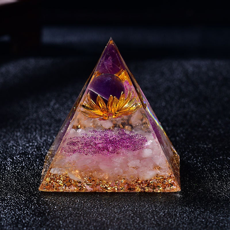 2.36‘’ Pink Orgone Pyramid Amethyst Chakra Lotus Quartz Meditation Sphere Energy Rose Quartz Base Magic Orgonite DIY  Healing Crystal