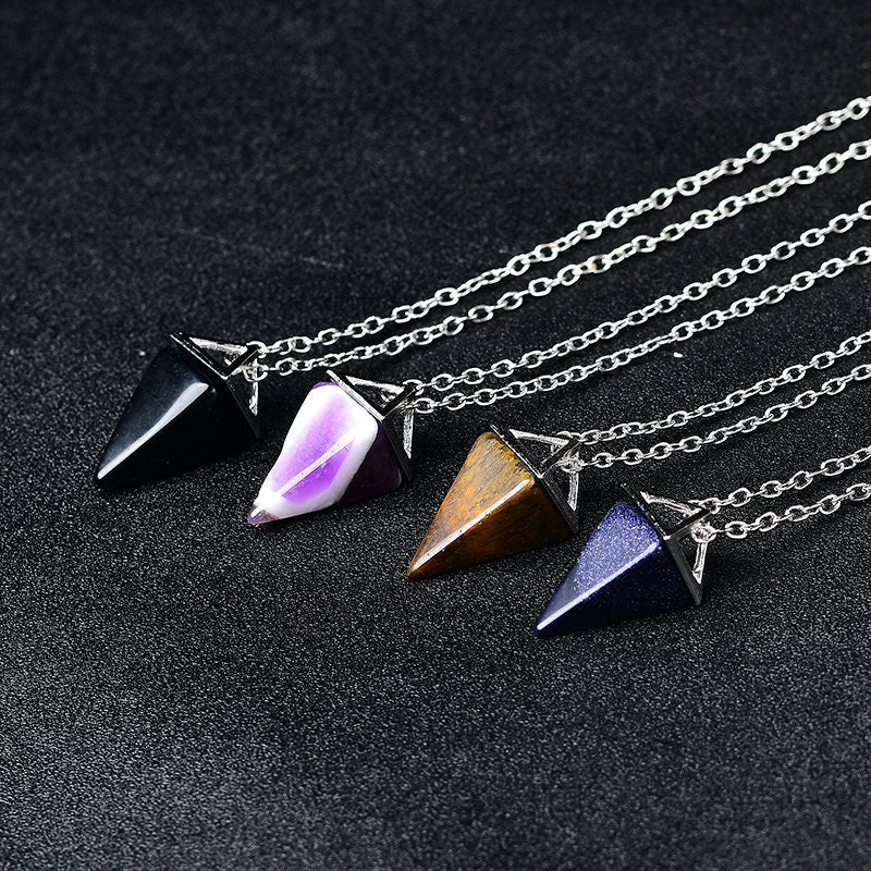 Gemstone Reiki Dowsing For Girlfriend Healing Pendulum Chakra Balancing Crystal Pendant Fashion Divination Gift for Mom Necklace Crystal DIY