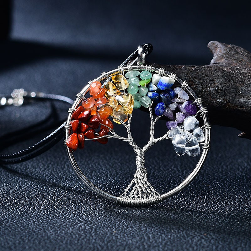 DIY Crystal Tree of Life Necklace Natural Crystal Tree Jewelry 7 Chakra Necklace Raw Crystal Necklace Metaphysical Gift for Girlfriend