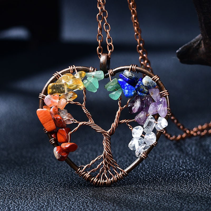 DIY Crystal Tree of Life Necklace Natural Crystal Tree Jewelry 7 Chakra Necklace Raw Crystal Necklace Metaphysical Gift for Girlfriend