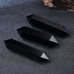 2 Pieces Natural Obsidian Quartz Dts Crystal Point Reiki Healing Meditation Chakra Room Decor Hand Made Home Double Terminated Crystal Tower