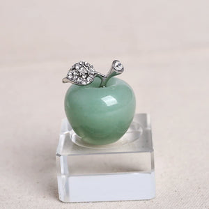 1.18‘’ Natural Aventurine Carved Apple Ornament Quartz Healing Crystal Stone Craft Carved Figurine With Alloy Leaf