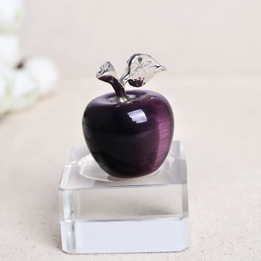 Purple Cat's Eye Hand-Carved Crystal Gemstone Apple Figurine Paperweight Craft Decoration Room Decor Healing Gift