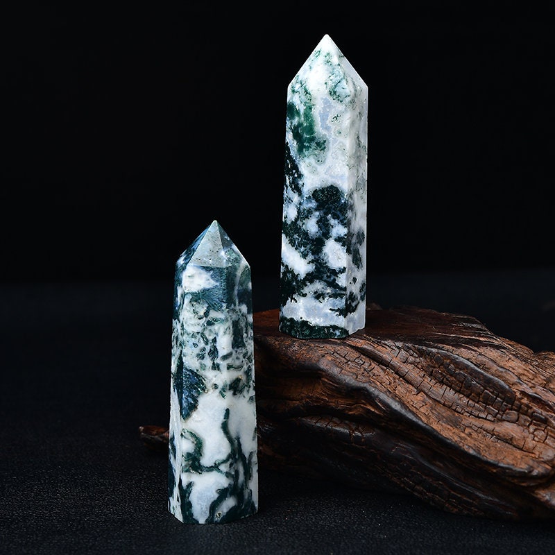 Moss agate Crytsal Tower Reiki Healing Meditation Chakra Specimen Hand Made Points Collection Gift Crystal Point