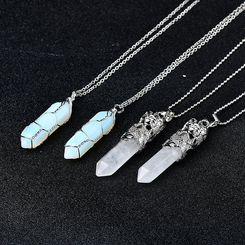 Beautiful Cleansed DIY Clear Quartz Pendulum Opal Chakra Pendant Girlfriend Reiki Meditation Crystal Pendulum Divination Gift Necklace Decor