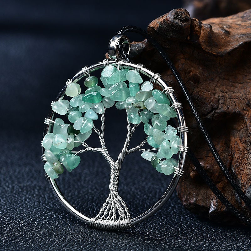 Natural Gemstone DIY Crystal Gemstone Tree of Life Pendant Healing Crystals Tumbled Stone Craft Art Chakra Women Necklace Gift Collection