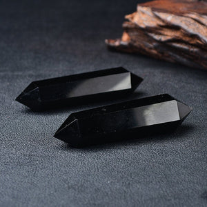 2 Pieces Natural Obsidian Quartz Dts Crystal Point Reiki Healing Meditation Chakra Room Decor Hand Made Home Double Terminated Crystal Tower