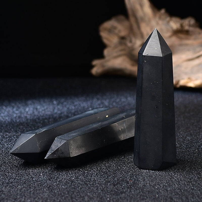 Shungite Tower Stone Hand Made Quartz Healing Crystal Meditation Radiation Protection Home Decoration Collection Gift Shungite Point